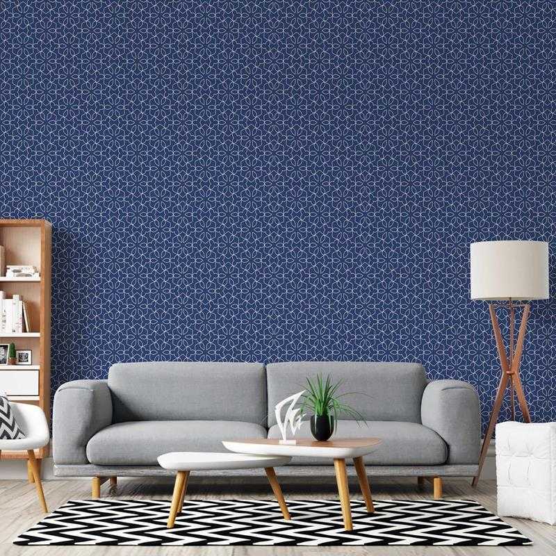 Papel de Parede Adesivo Geométrico Floral Azul N05247 - Papel na Parede