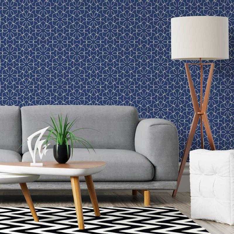 Papel de Parede Adesivo Geométrico Floral Azul N05247 - Papel na Parede