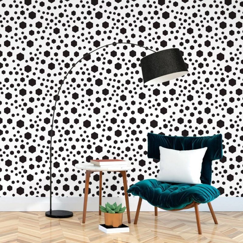 Papel de Parede Adesivo Geométrico Hexagonal P&B N017051 - Papel na Parede