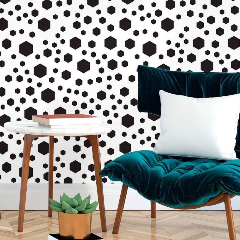 Papel de Parede Adesivo Geométrico Hexagonal P&B N017051 - Papel na Parede