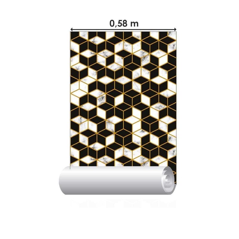 Papel de Parede Adesivo Geométrico Mármore Preto N04067 - Papel na Parede