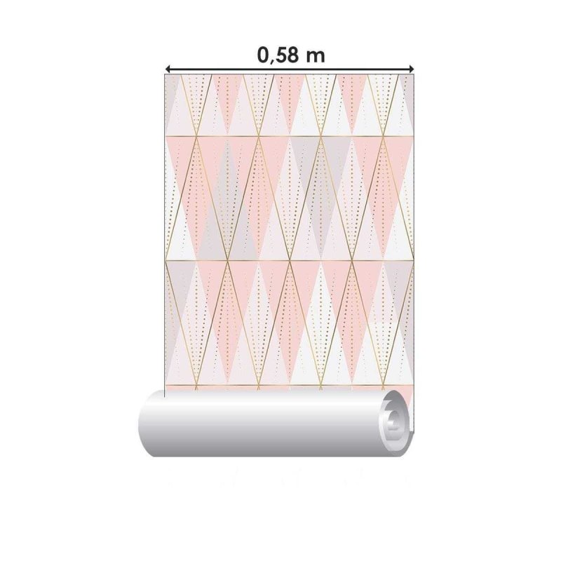 Papel de Parede Adesivo Geométrico Rosa e Dourado N04134 - Papel na Parede