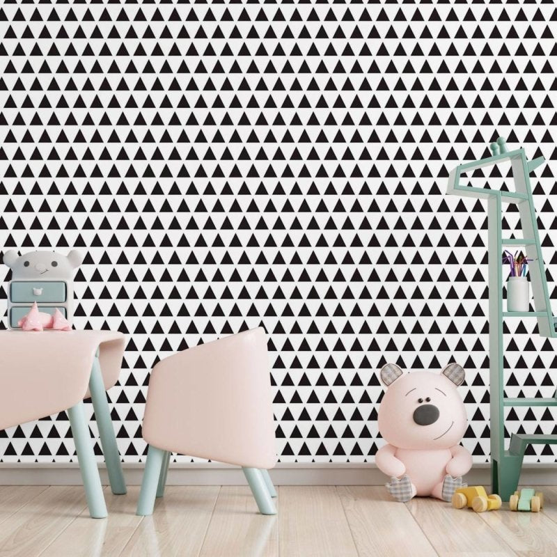 Papel de Parede Adesivo Geométrico Triângulos P&B N017052 - Papel na Parede