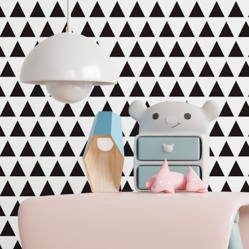 Papel de Parede Adesivo Geométrico Triângulos P&B N017052 - Papel na Parede