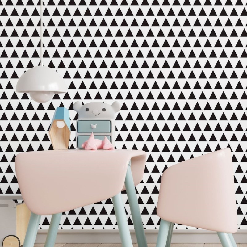 Papel de Parede Adesivo Geométrico Triângulos P&B N017052 - Papel na Parede