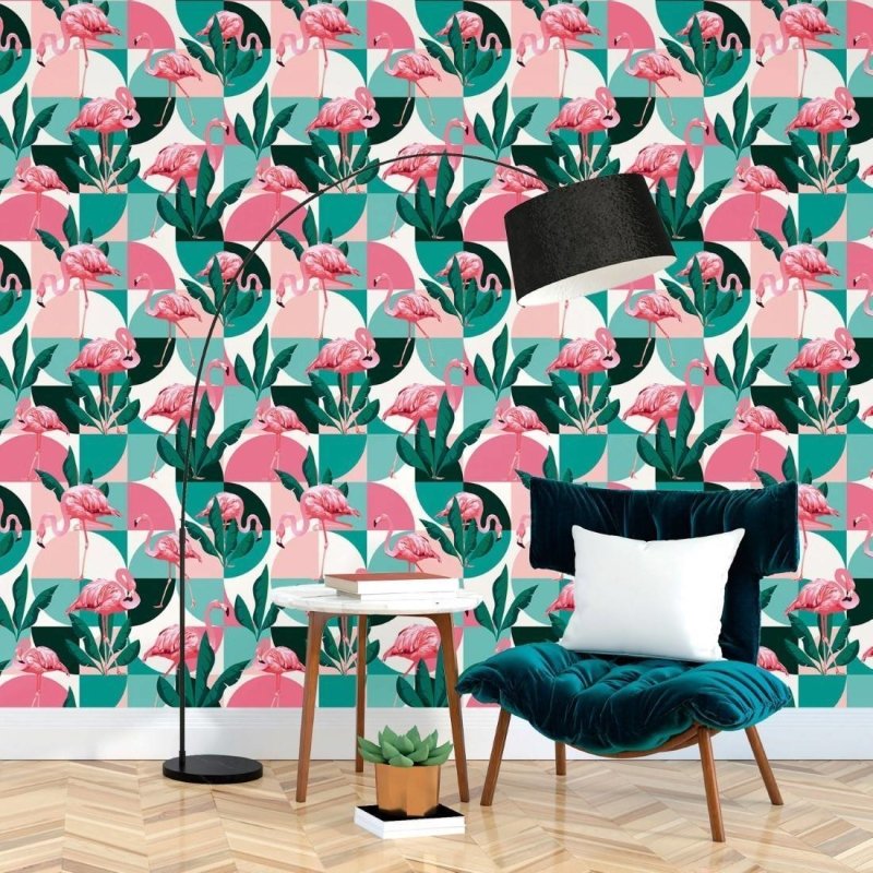 Papel de Parede Adesivo Geométrico Tropical Flamingo N017057 - Papel na Parede