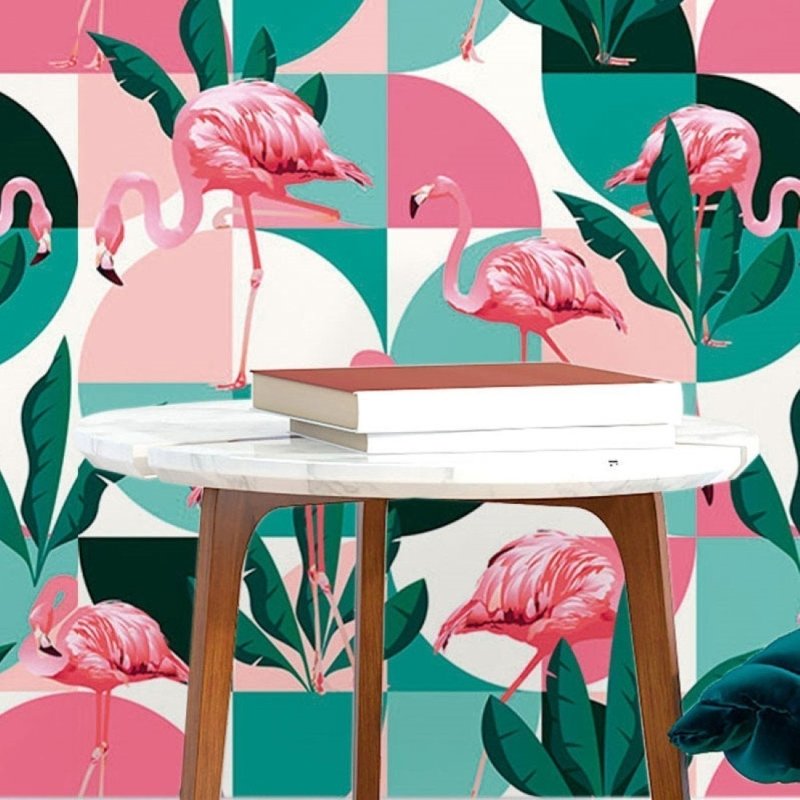 Papel de Parede Adesivo Geométrico Tropical Flamingo N017057 - Papel na Parede