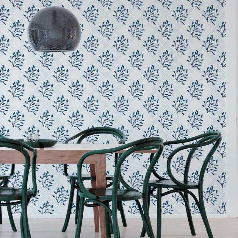 Papel de Parede Adesivo Geométricos Folhagem Azul N05081 - Papel na Parede