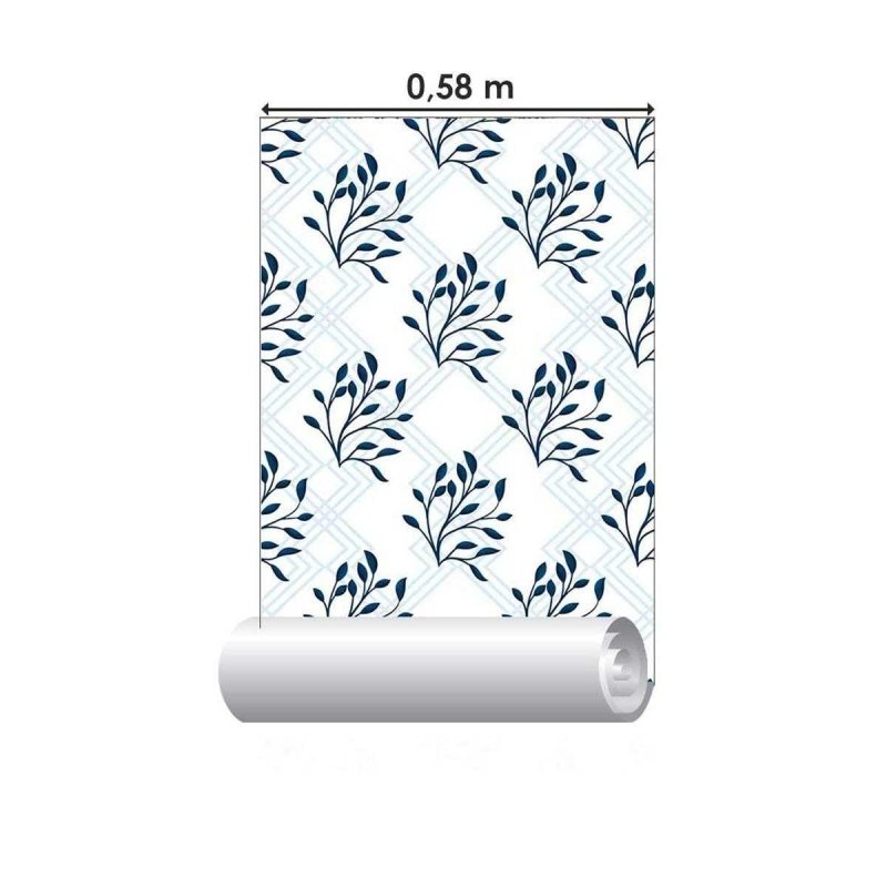 Papel de Parede Adesivo Geométricos Folhagem Azul N05081 - Papel na Parede