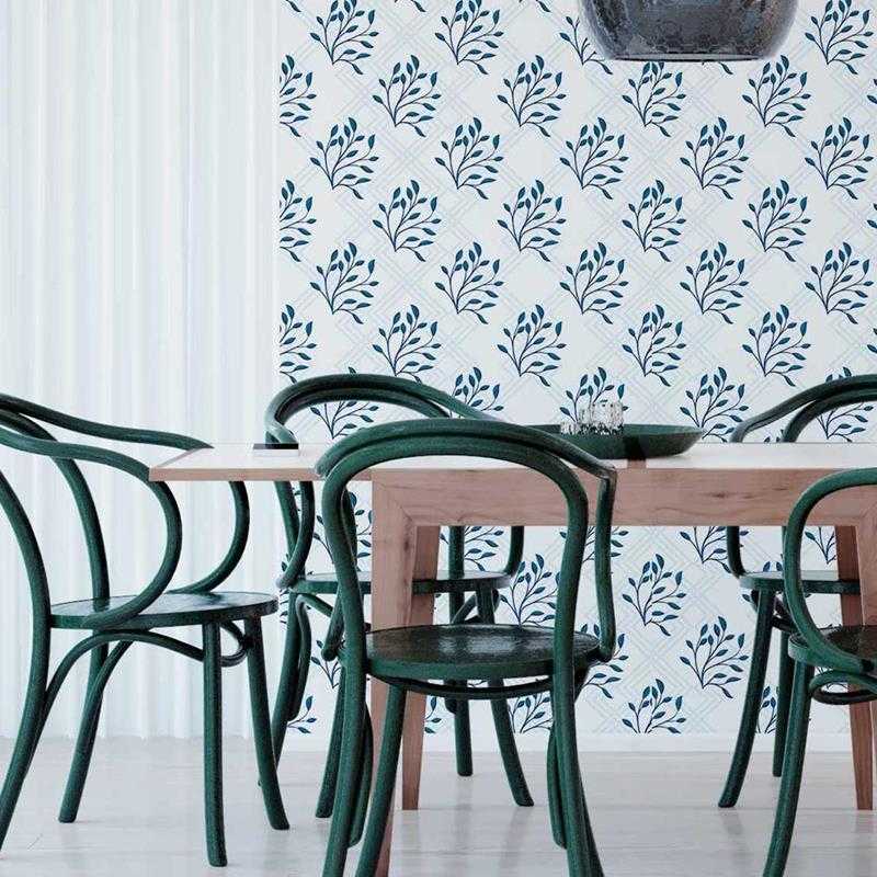 Papel de Parede Adesivo Geométricos Folhagem Azul N05081 - Papel na Parede