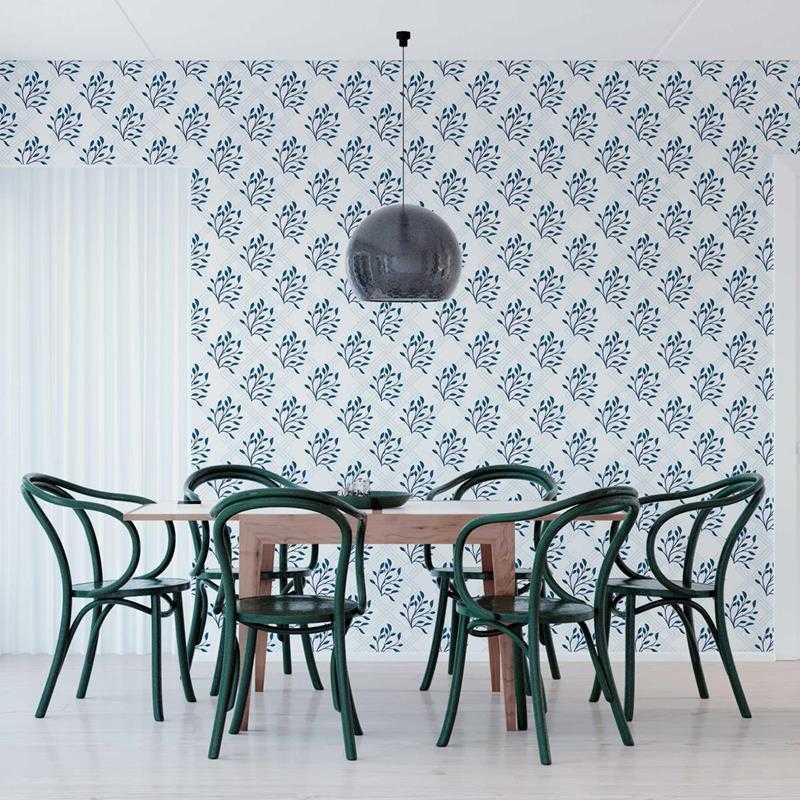 Papel de Parede Adesivo Geométricos Folhagem Azul N05081 - Papel na Parede