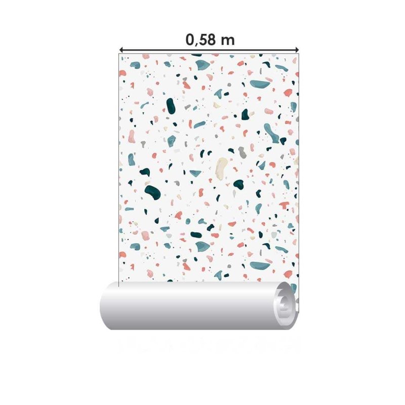 Papel de Parede Adesivo Granilite Branco Pedras Coloridas N07117 - Papel na Parede