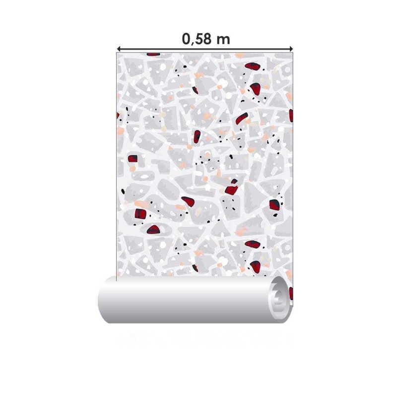 Papel de Parede Adesivo Granilite Cinza e Vermelho N07139 - Papel na Parede