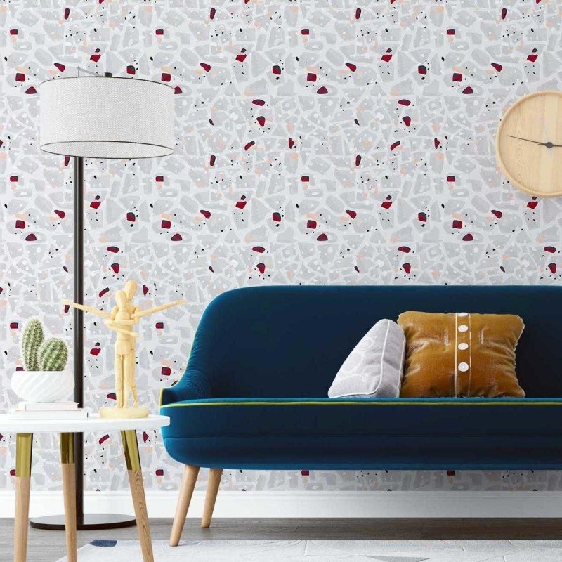 Papel de Parede Adesivo Granilite Cinza e Vermelho N07139 - Papel na Parede