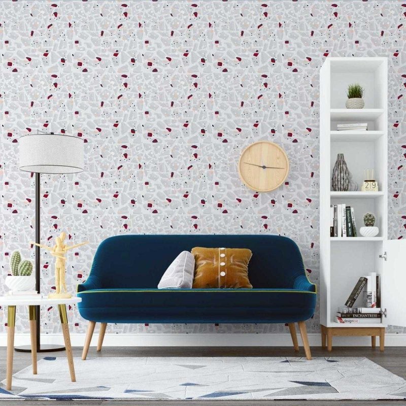 Papel de Parede Adesivo Granilite Cinza e Vermelho N07139 - Papel na Parede