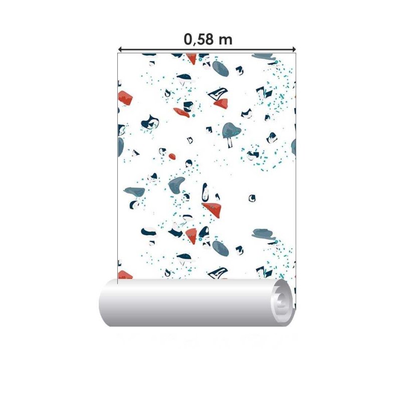 Papel de Parede Adesivo Granilite Vermelho Branco e Verde N07135 - Papel na Parede