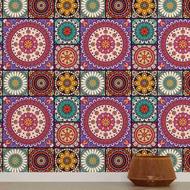 Papel de Parede Adesivo Indiano Mandala Colorido N015038 - Papel na Parede