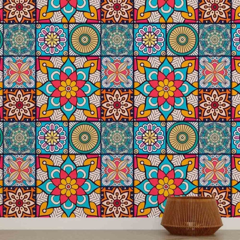 Papel de Parede Adesivo Indiano Mandala Colorido N015040 - Papel na Parede