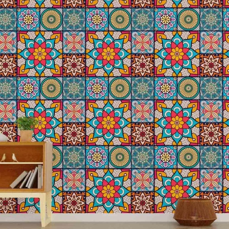 Papel de Parede Adesivo Indiano Mandala Colorido N015040 - Papel na Parede