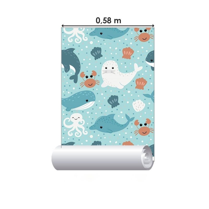 Papel de Parede Adesivo Infantil Animais Marinhos N013155 - Papel na Parede