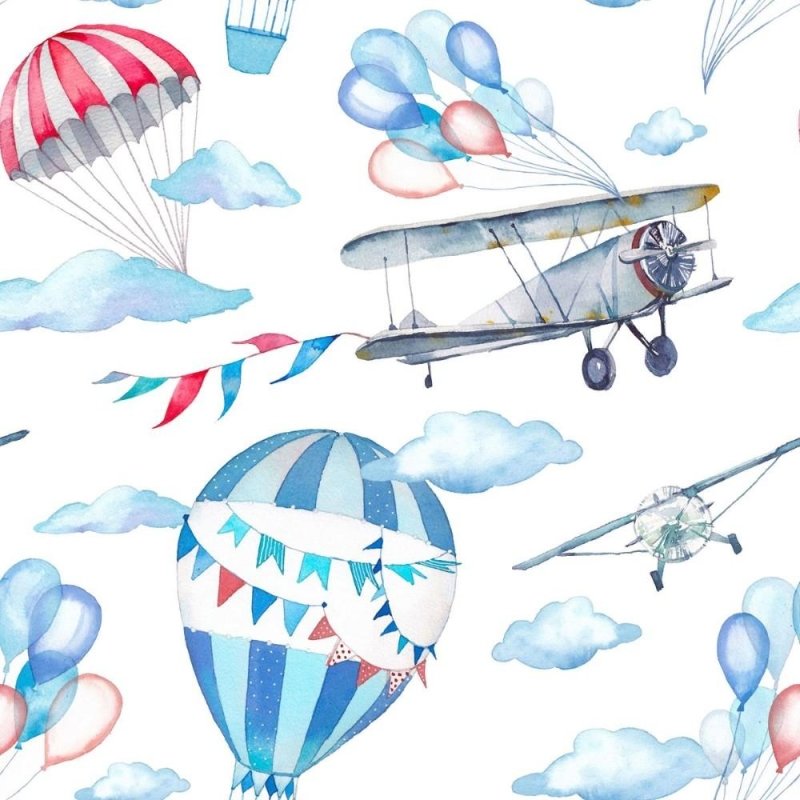 Papel de Parede Adesivo Infantil Aviões e Balões N011098 - Papel na Parede