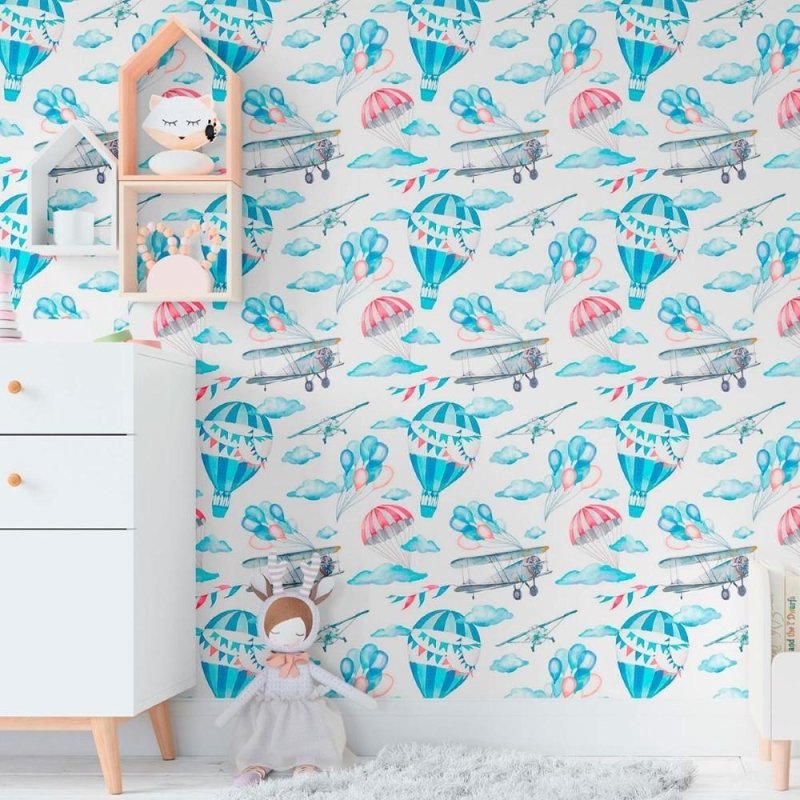 Papel de Parede Adesivo Infantil Aviões e Balões N011098 - Papel na Parede