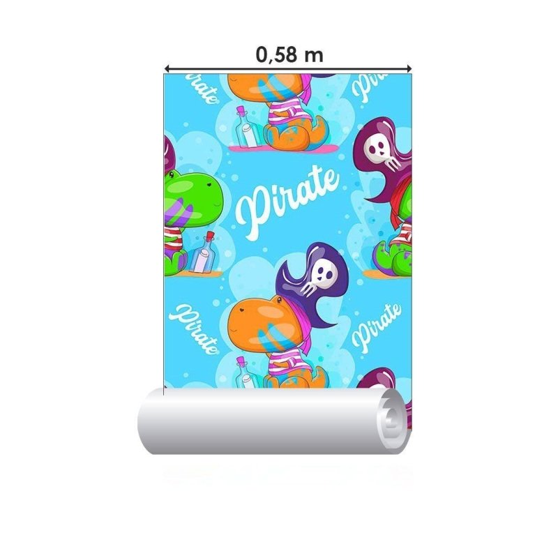 Papel de Parede Adesivo infantil Dinossauro Pirata N014089 - Papel na Parede