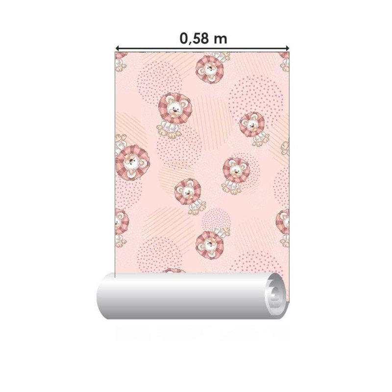 Papel de Parede Adesivo Infantil Leão Rosa N05032 - Papel na Parede