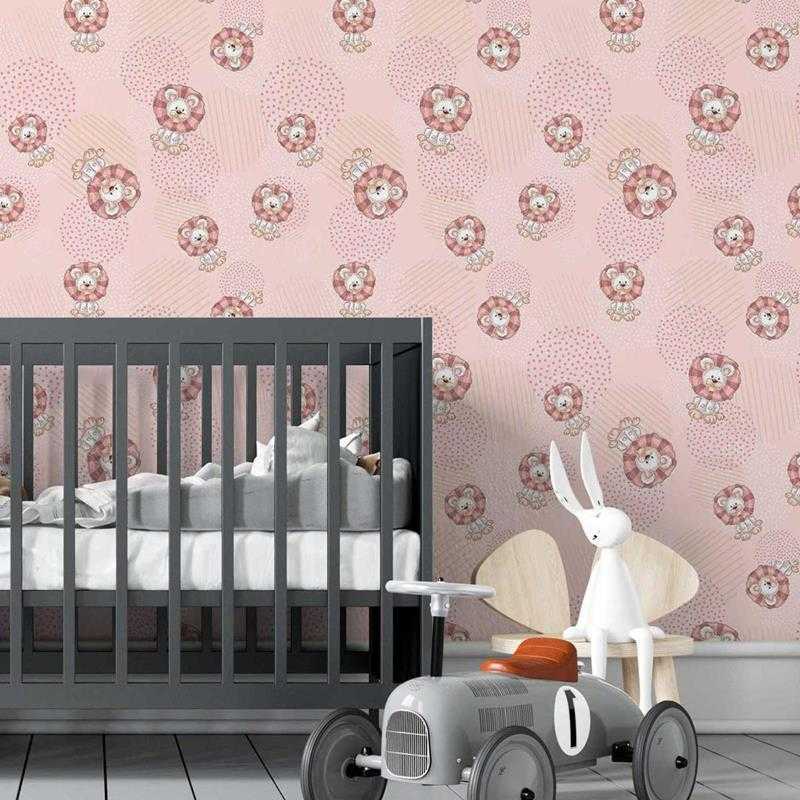 Papel de Parede Adesivo Infantil Leão Rosa N05032 - Papel na Parede