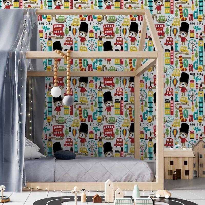 Papel de Parede Adesivo Infantil Londres Ursinhos N05113 - Papel na Parede