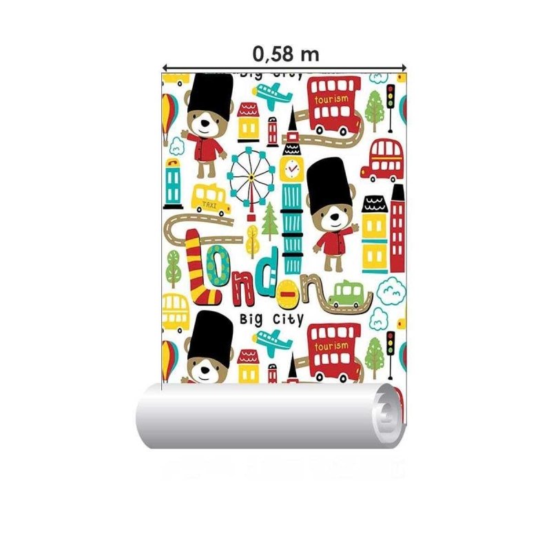 Papel de Parede Adesivo Infantil Londres Ursinhos N05113 - Papel na Parede