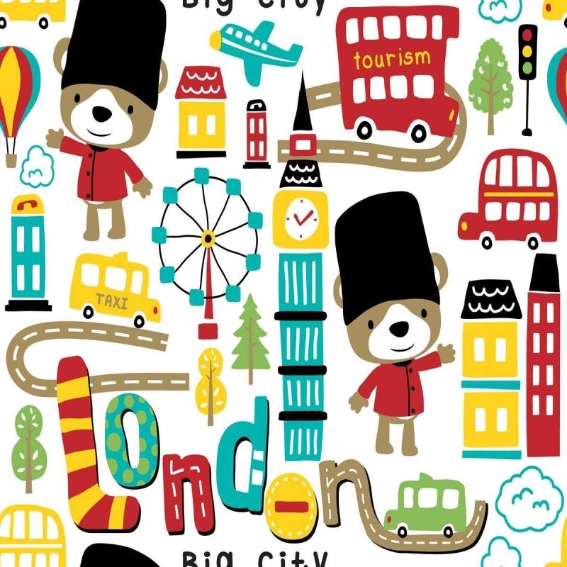Papel de Parede Adesivo Infantil Londres Ursinhos N05113 - Papel na Parede