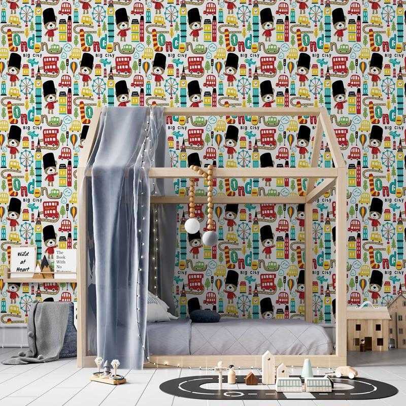 Papel de Parede Adesivo Infantil Londres Ursinhos N05113 - Papel na Parede