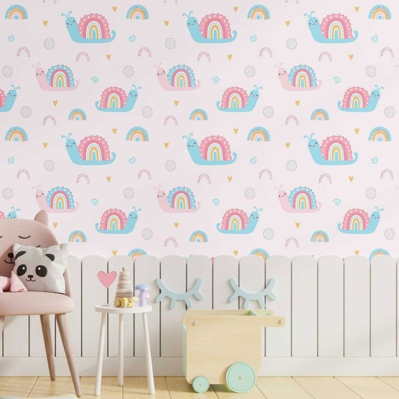 Papel de Parede Adesivo infantil rainbow Snails N014044 - Papel na Parede