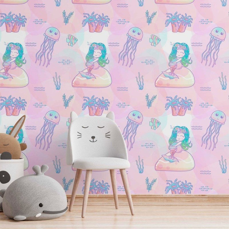 Papel de Parede Adesivo Infantil Sereia N014042 - Papel na Parede
