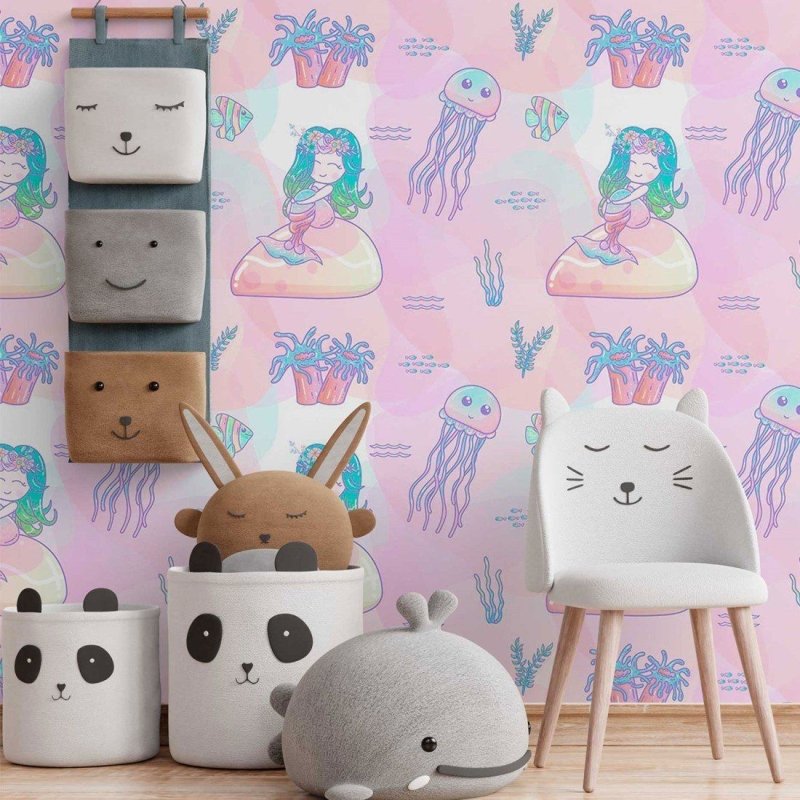 Papel de Parede Adesivo Infantil Sereia N014042 - Papel na Parede