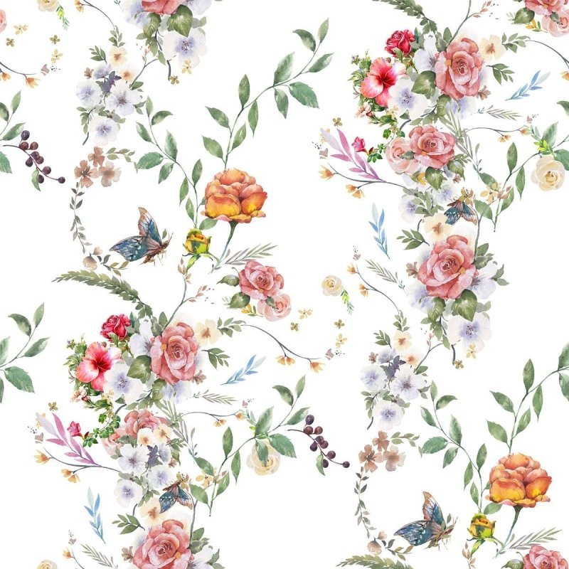 Papel de Parede Adesivo Jardim Florido em Aquarela N010201 - Papel na Parede