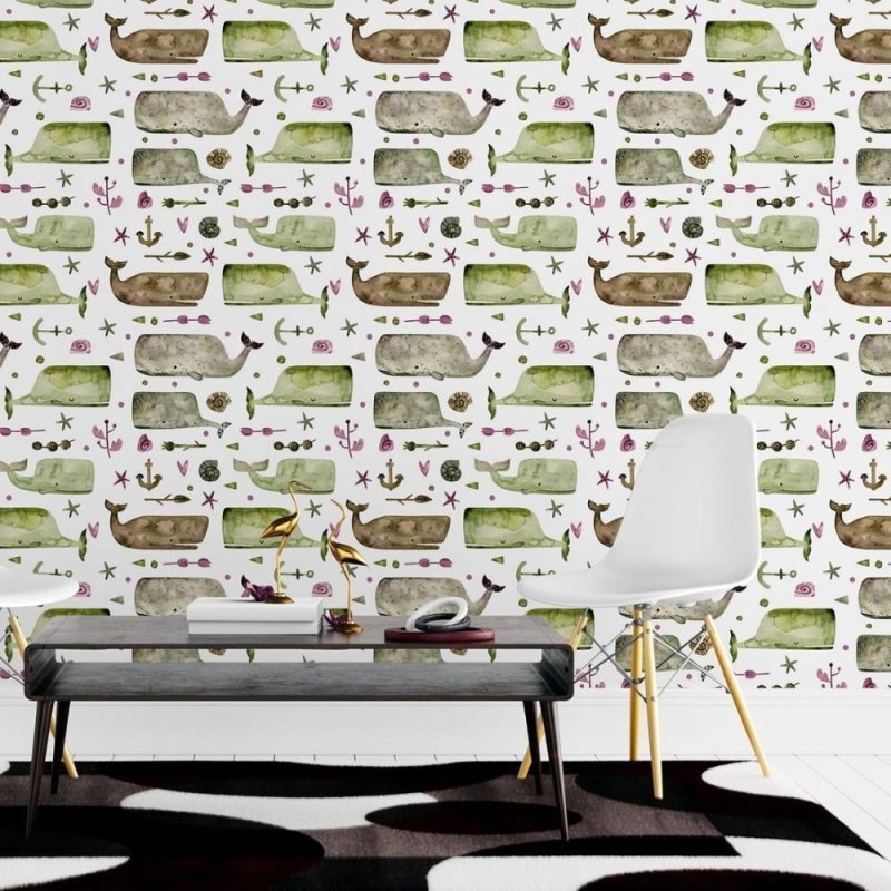 Papel de Parede Adesivo Jovem Baleia Aquarela N015068 - Papel na Parede