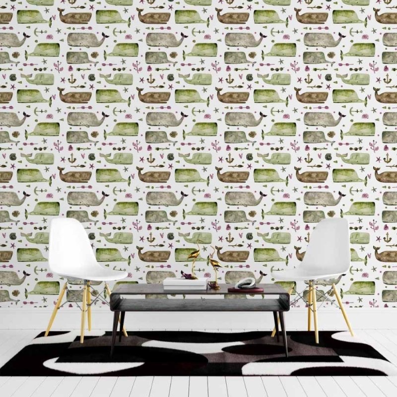 Papel de Parede Adesivo Jovem Baleia Aquarela N015068 - Papel na Parede