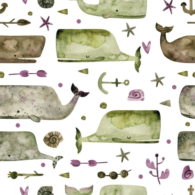 Papel de Parede Adesivo Jovem Baleia Aquarela N015068 - Papel na Parede