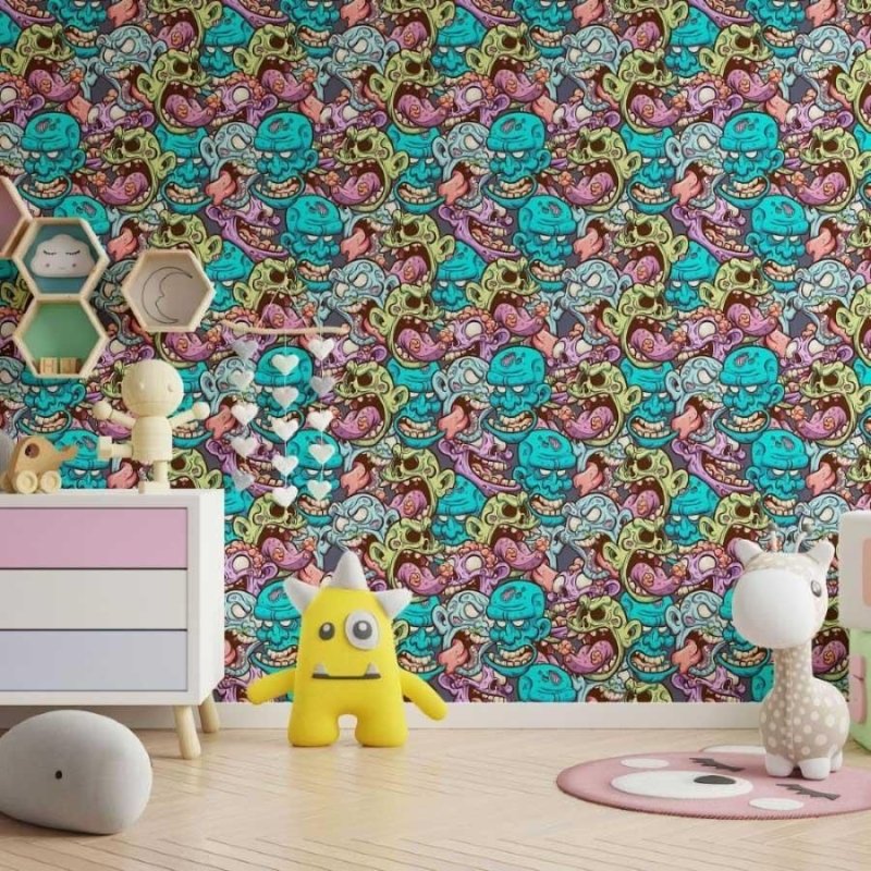 Papel de Parede Adesivo Jovem Cartoon Zumbis N013300 - Papel na Parede