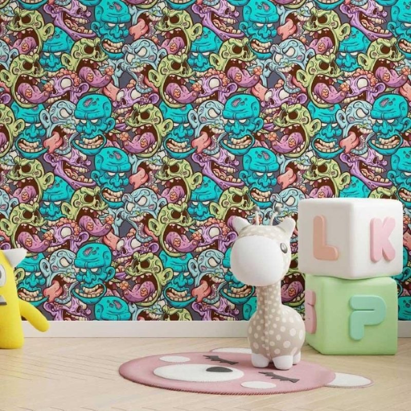 Papel de Parede Adesivo Jovem Cartoon Zumbis N013300 - Papel na Parede