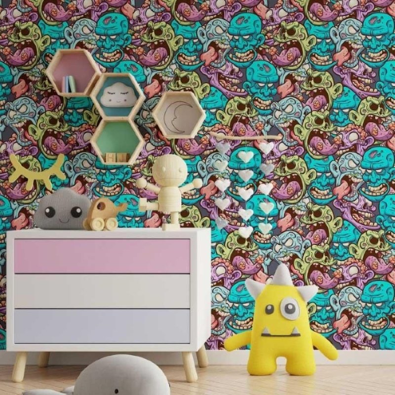 Papel de Parede Adesivo Jovem Cartoon Zumbis N013300 - Papel na Parede