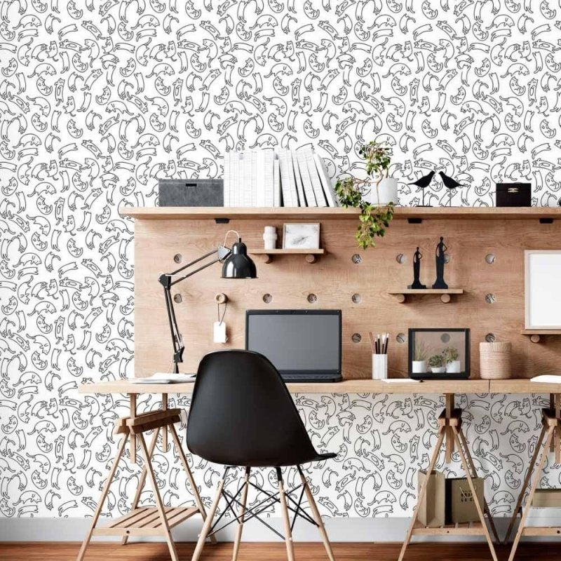 Papel de Parede Adesivo Jovem Colorir Gatinhos N015123 - Papel na Parede