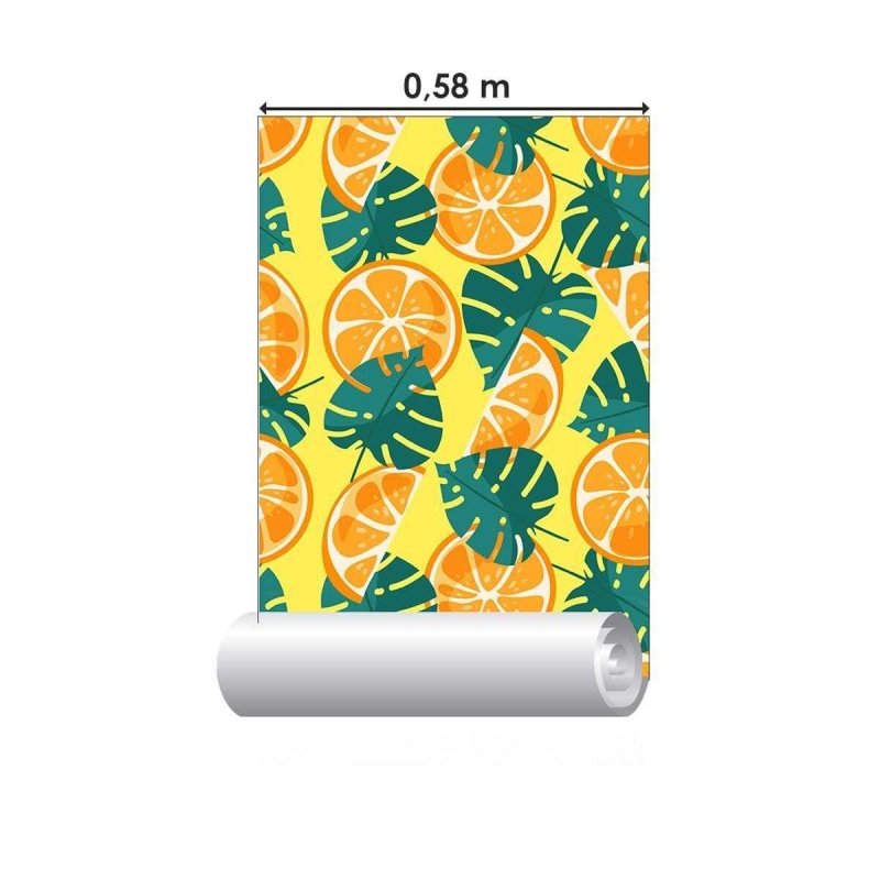 Papel de Parede Adesivo Laranja e Folhas N04257 - Papel na Parede