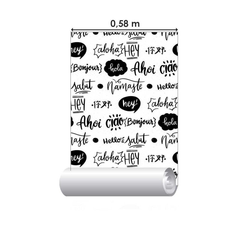 Papel de Parede Adesivo Lettering Preto e Branco Hello N07034 - Papel na Parede