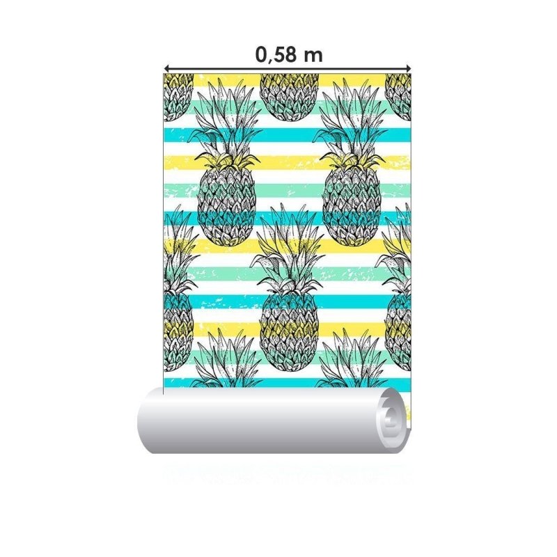 Papel de Parede Adesivo listrado abacaxi N014112 - Papel na Parede
