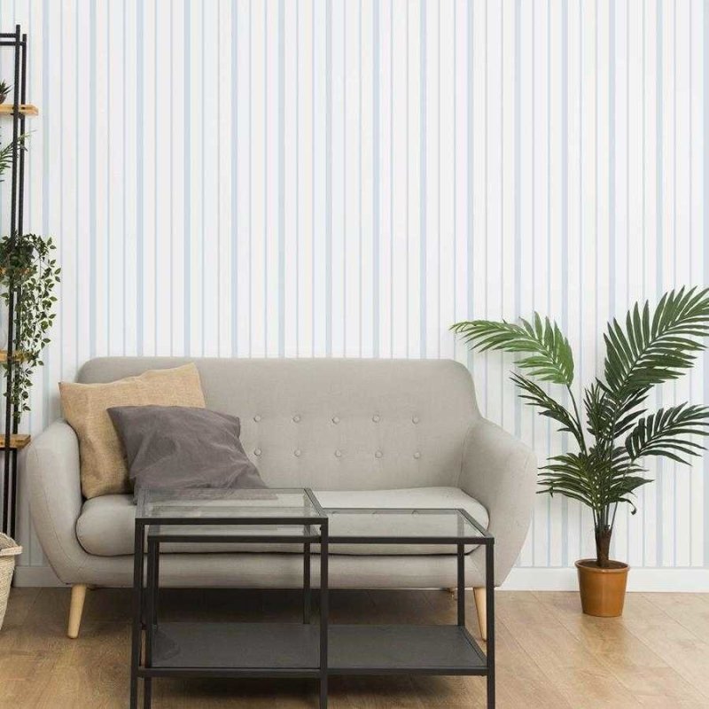 Papel de Parede Adesivo Listrado Azul Claro e Branco N06266 - Papel na Parede
