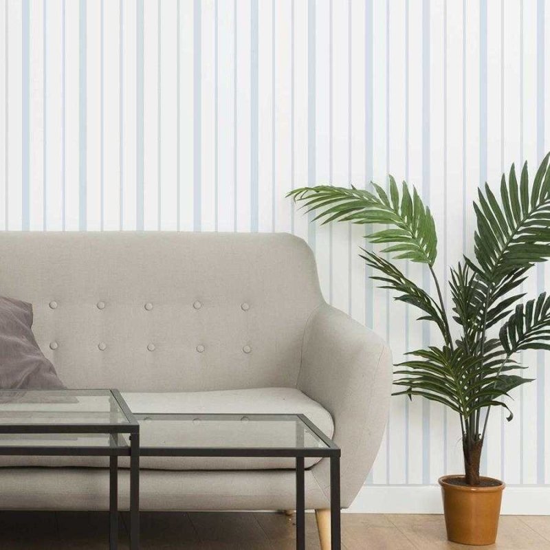 Papel de Parede Adesivo Listrado Azul Claro e Branco N06266 - Papel na Parede