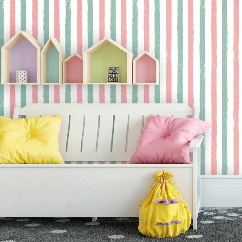 Papel de Parede Adesivo Listrado Colorido Infantil 2541826 - Papel na Parede